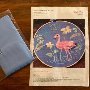 NEW IN PACKAGE Embroidery Kit Complete Preprinted Cloth Needles Threads Booklet